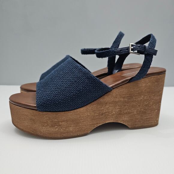 Jeffrey Campbell On Deck Platform Sandal Womens 10 Navy Blue Wood Wedge Heel